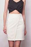 Yüksek Bel Anvelop Kruvaze Hafif Likralı Kumaş Kalem Ofis Etek-Krem