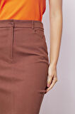 Kadın Cep Detaylı Diz Üstü Hafif Likralı Pamuklu Kumaş Kalem Etek-Kahve
