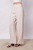 Kadın İpeksi Dokulu Modal Yüksek Bel Yan Cepli Arkası Lastikli Bol Paça Salaş Palazzo Pantolon-Taş