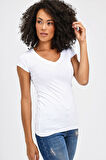 V Yaka Kısa Kol Body -Beyaz