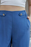 Kadın İpeksi Modal Kumaş Yüksek Bel Beli Lastikli Apoletli Yan Cepli Bol Paça Palazzo Pantolon-İndigo 