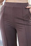 Kadın İpeksi Modal Esnek Kumaş Yüksek Bel Önden Dikişli Yan Cepli Bol Paça Palazzo Pantolon-Kahve