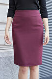 Astarlı Yüksek Bel Diz Altı Hafif Likralı Yırtmaçlı Kumaş Ofis Kalem Etek-Bordo 