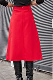 Kadın Yüksek Bel Diz Altı Hafif Likralı Kumaş Çan Etek-Kırmızı 