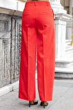 Kadın Yüksek Bel Yan Cepli Bol Paça Rahat Kesim Palazzo Kumaş Pantolon-Kırmızı 