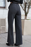 Kadın Kalın Esnek Kumaş Yan Cepli Bol Paça Yüksek Bel Rahat Kesim Palazzo Pantolon-Antrasit