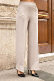 Kadın Kalın Esnek Kumaş Yan Cepli Bol Paça Yüksek Bel Rahat Kesim Palazzo Pantolon-Bej