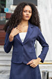 Hafif Likralı Süet Kumaş Flato Cepli Uzun Kol Kısa Blazer Ceket-Lacivert 