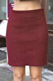 Kadın Hafif Likralı Kışlık Kaşe Yüksek Bel Diz Üstü Hafif Mini Kalem Etek - Bordo 
