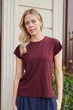 Kadın İpeksi Kumaş Geniş Sıfır Yaka Kısa Kol Tshirt Bluz-Bordo 