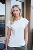 Kadın Kaliteli Likrasız Span Kumaş Geniş Sıfır Yaka Duble Kollu Apoletli Düğmeli T-shirt Bluz-Krem 