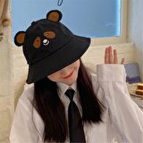 Siyah Sevimli Panda Kulaklı Bucket Şapka