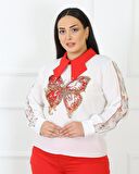 Uzun Kollu Krep Bluz Double Kumaş Pantolon Kırmızı İkili Takım 