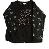 Kadın  Polar Peluş Pijama Takımı Sweat-Eşofmanalt Yıldızlı Cool Büyük Beden
