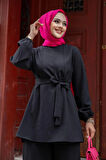 Dikiş Detaylı Tesettür Siyah Takım 