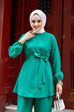 Dikiş Detaylı Tesettür Yeşil Takım 