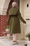 Omuzu Apolet Detaylı Trençkot  Haki 4428