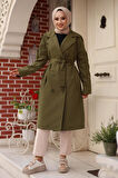 Omuzu Apolet Detaylı Trençkot  Haki 4428