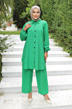 Büzgü Detaylı Tesettür Zümrüt Takım