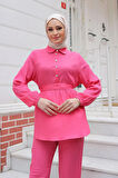 Taş Düğme Detaylı Takım Fuşya