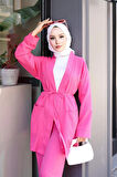 Cep Detaylı Kimono Takım Fuşya