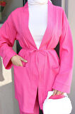 Cep Detaylı Kimono Takım Fuşya