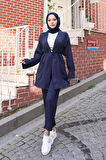 Cep Detaylı Kimono Takım Lacivert