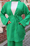 Cep Detaylı Kimono Takım Zümrüt