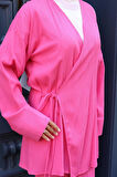 Bağlama Detaylı Kimono Takım Fuşya