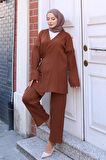 Bağlama Detaylı Kimono Takım Kahverengi