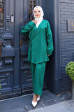 Bağlama Detaylı Kimono Takım Yeşil