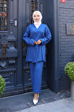 Bağlama Detaylı Kimono Takım İndigo
