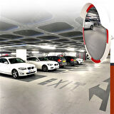 Trafik Güvenlik Aynası 60 cm Kırmızı-Beyaz ve 2.5 m Galvaniz Flanşlı Direk Set