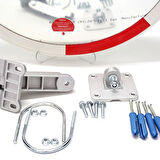 Trafik Güvenlik Aynası 80 cm Kırmızı-Beyaz ve 2.5 m Galvaniz Flanşlı Direk Set