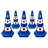 5 Adet Kedi Gözlü Mavi Altıgen Trafik Konisi 65 cm Trafik Dubası Seti