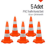 5 Adet PVC Trafik Konisi 52 cm Çift Reflektifli Trafik Dubası Seti