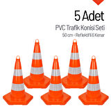 5 Adet PVC Trafik Konisi 50 cm Reflektifli 6 Kenar Trafik Dubası Seti
