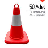 50'li TPE Trafik Konisi Seti 32 cm Tek Reflektifli Trafik Dubası