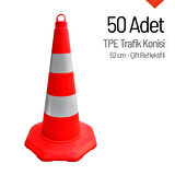 50'li TPE Trafik Konisi Seti 52 cm Çift Reflektifli Trafik Dubası