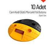 10'lu Cam Kedi Gözlü Mercekli Yol Butonu Seti Siyah-Sarı