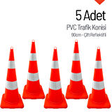 5 Adet PVC Trafik Konisi 90 cm Çift Reflektifli Trafik Dubası Seti