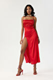 Eclatant Kırmızı Askılı Uzun Saten Gecelik