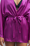 Fumée Fuşya Kısa Saten Sabahlık / Kimono