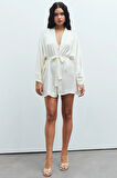 Fumée Ekru Kısa Saten Sabahlık / Kimono