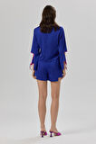 Addria Saks Mavisi Şortlu Saten Pijama Takımı