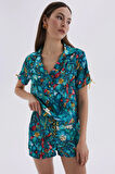 Monet's Bond Desenli Kısa Saten Pijama Takımı