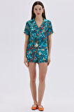 Monet's Bond Desenli Kısa Saten Pijama Takımı