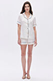 Colorex Ekru Kısa Saten Pijama Takımı