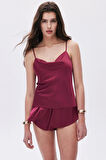 Caché Bordo Degaje Yaka Askılı Kısa Saten Pijama Takımı