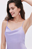 Êtincelle Lila Degaje Yaka Askılı Kısa Saten Gecelik